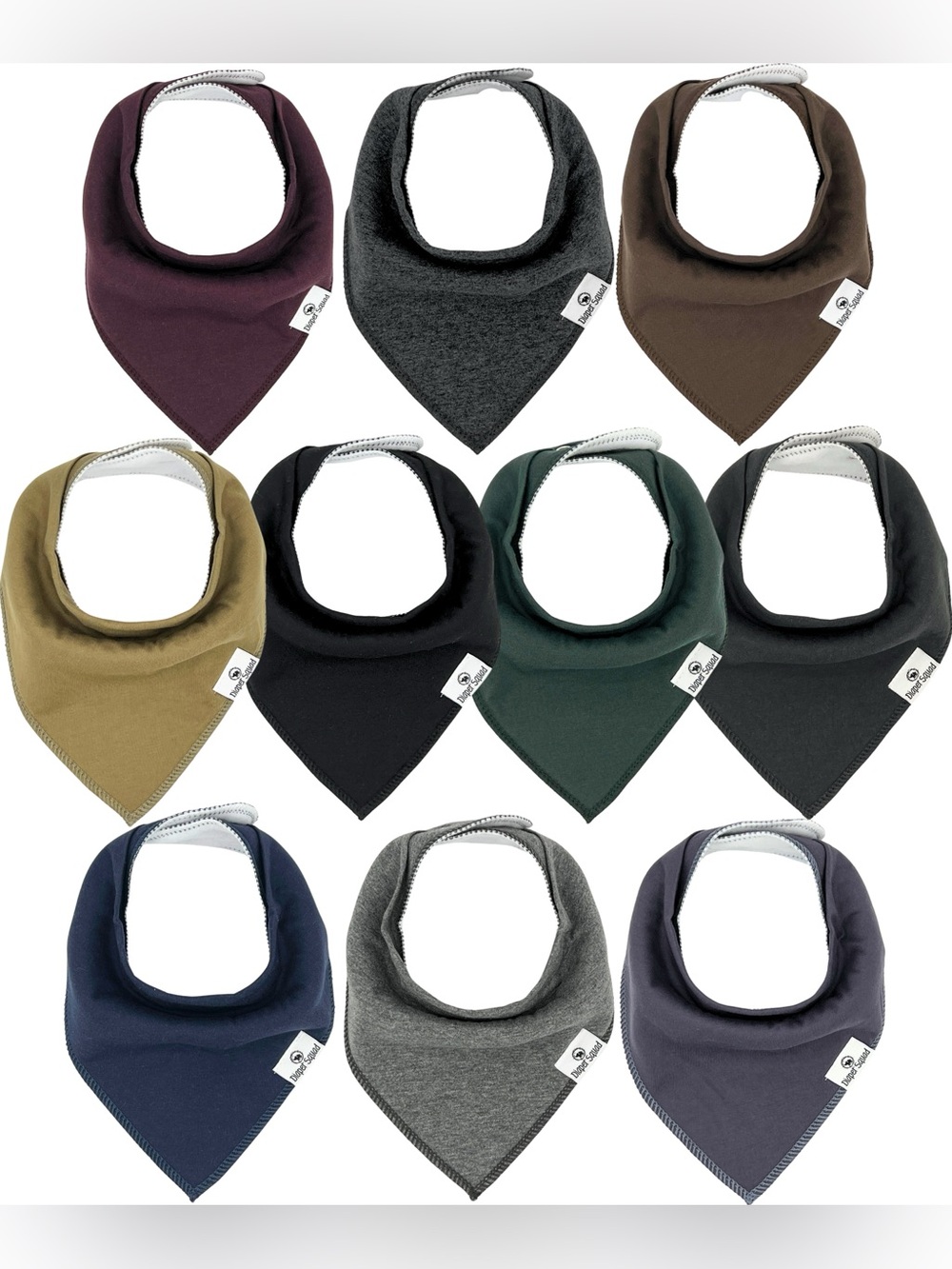 Diaper Squad 10 pack Darks Organic Cotton & Fleece Baby Bandana Drool Bibs Set